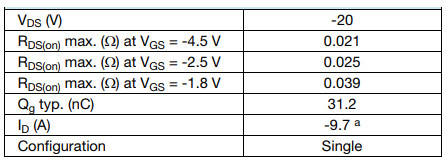 Vishay / Siliconix Si8481DB 20V P通道TrenchFET®第三代MOSFET